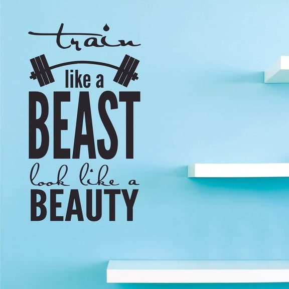 Cool Art Wall Lettering Quotes Decal - 20" x 40" Train Like A Beast Look Like A Beauty | DIY Motivational Sayings Vinyl Sticker Decoration