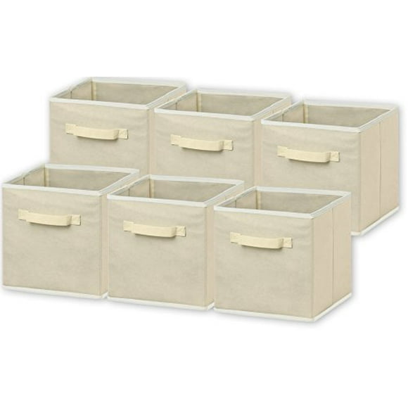 SimpleHouseware Storage Bin Cube Foldable Organizer, Beige - Pack of 6 Beige