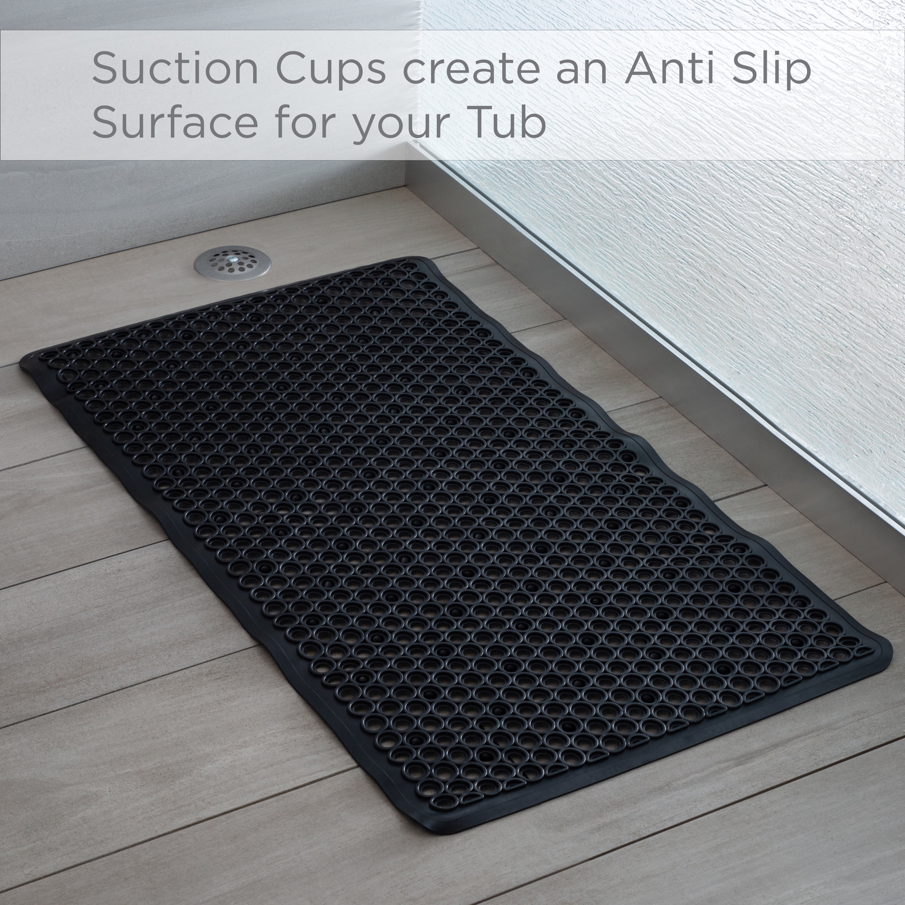 Bath Bliss Matte Black PVC Bath Rug, 1.33' x 2.35', Self-Draining