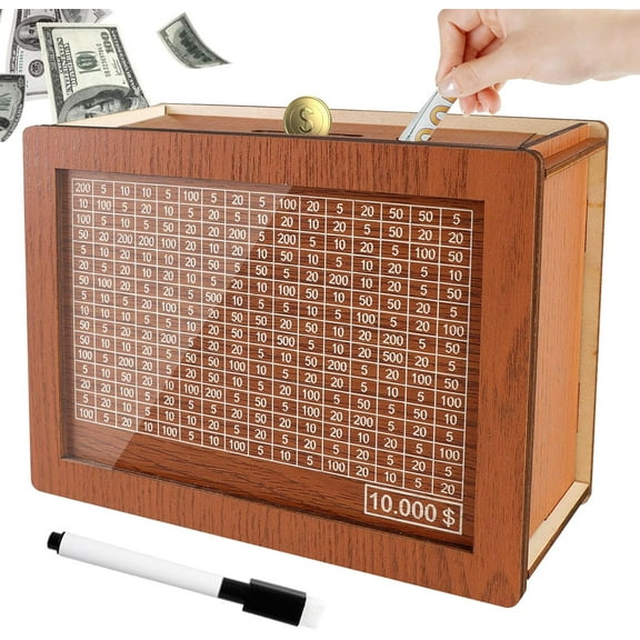 Cash Vault Wooden Savings Box 10000,Wooden Money Box Money Bank,Money Saving Box,Wooden Savings Box with Money Target & Numbers,Money Box for Cash Saving,Best for Friends (10000 Dollar)