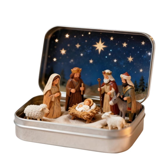 Handcrafted Mini Nativity Set in Box - 3D Resin Holy Family Figurines, Pocket-Size Nativity Scene for Christmas Decoration, Desk, Shelf, or Religious Holiday Gift