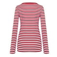 thumbnail image 5 of UJNDER Women's Striped Seersucker Long Sleeve T-Shirt Round Neck Line Tops for Casual Unisex Wear Red Red, 5 of 7