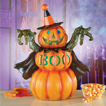 Spooky Color-Changing Lighted Boo Pumpkin Man in Witches Costume with the Word 