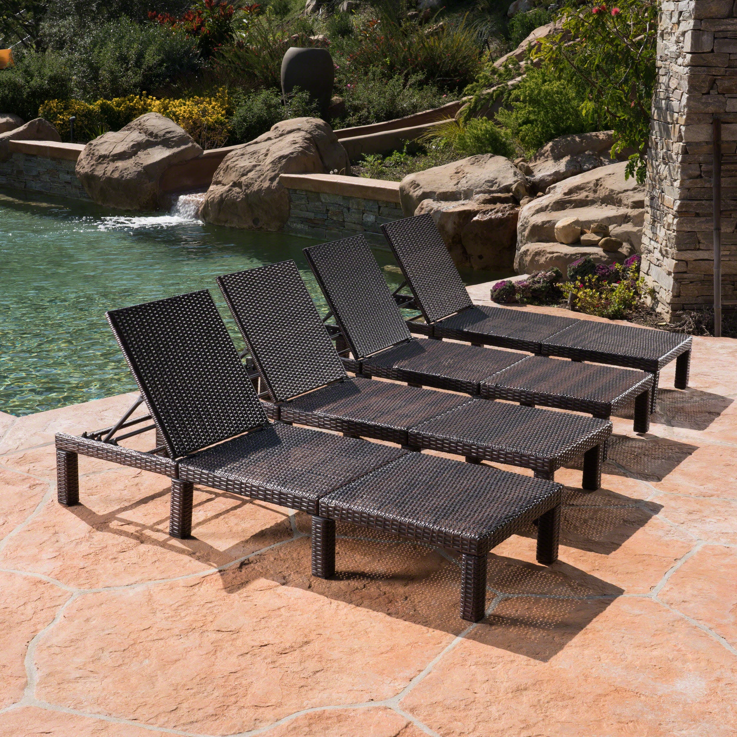 Corinne Outdoor Wicker Chaise Lounge without Cushion, Set of 4