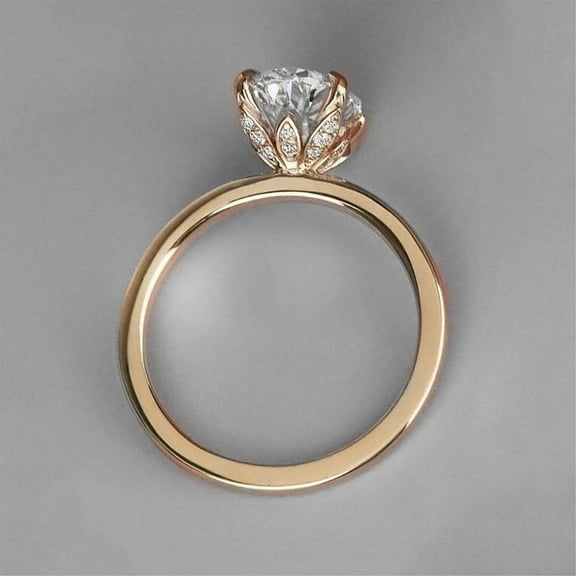 Cora Jewellery Vintage Tulip Setting Oval Moissanite Engagement Ring For Women, 14K Yellow Gold