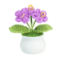 Uxcell Crochet Flowers Handmade Knitted 3 Head Forget Me Not Artificial Flowers with Stem, Purple