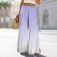 thumbnail image 3 of Women's Side Slit Ombre Wide Leg Pants, Flowing Casual Trousers with Gradient Color and Split Hem, Loose Comfortable Pocket Design for Beach Wear and Four-Season Daily Use Purple S, 3 of 7