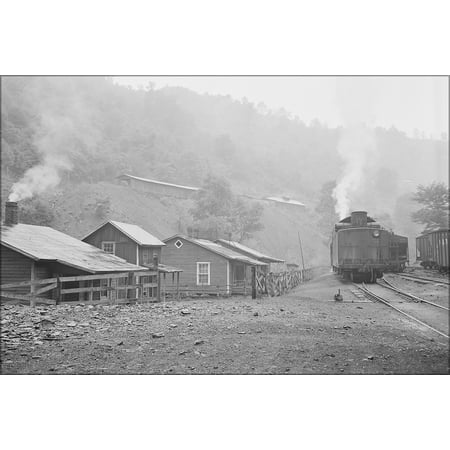 24"x36" Gallery Poster, Railroad by the houses. Raven Red Ash Coal Company, No. 2 Mine, Raven, Tazewell County, Virginia 1946