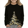 thumbnail image 2 of Boys Girls Christmas Top Kids' Christmas Tree Printed T-shirt Long Sleeve Crew Neck Pullover Festive Holiday Shirt, 2 of 7