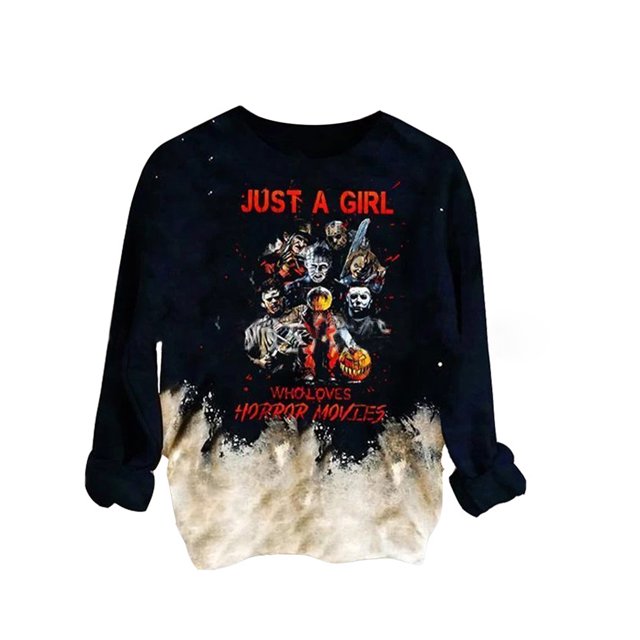 Jersey de cuello redondo, pantalón corto estampado informal de manga larga a la moda para mujer de primavera Dos esqueletos L Yuyangstore Sudadera con cuello redondo
