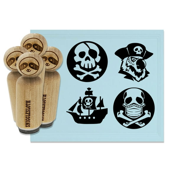 Pirate Parrot Ship Jolly Roger Skull Crossbones Rubber Stamp Set for Scrapbooking Crafting Stamping - Mini 1/2 Inch