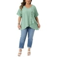 thumbnail image 2 of Agnes Orinda Women's Plus Size Easter Tops Button Decor Irregular Hem V Neck Short Sleeve T-shirt Summer Casual Blouses 2X Green, 2 of 6