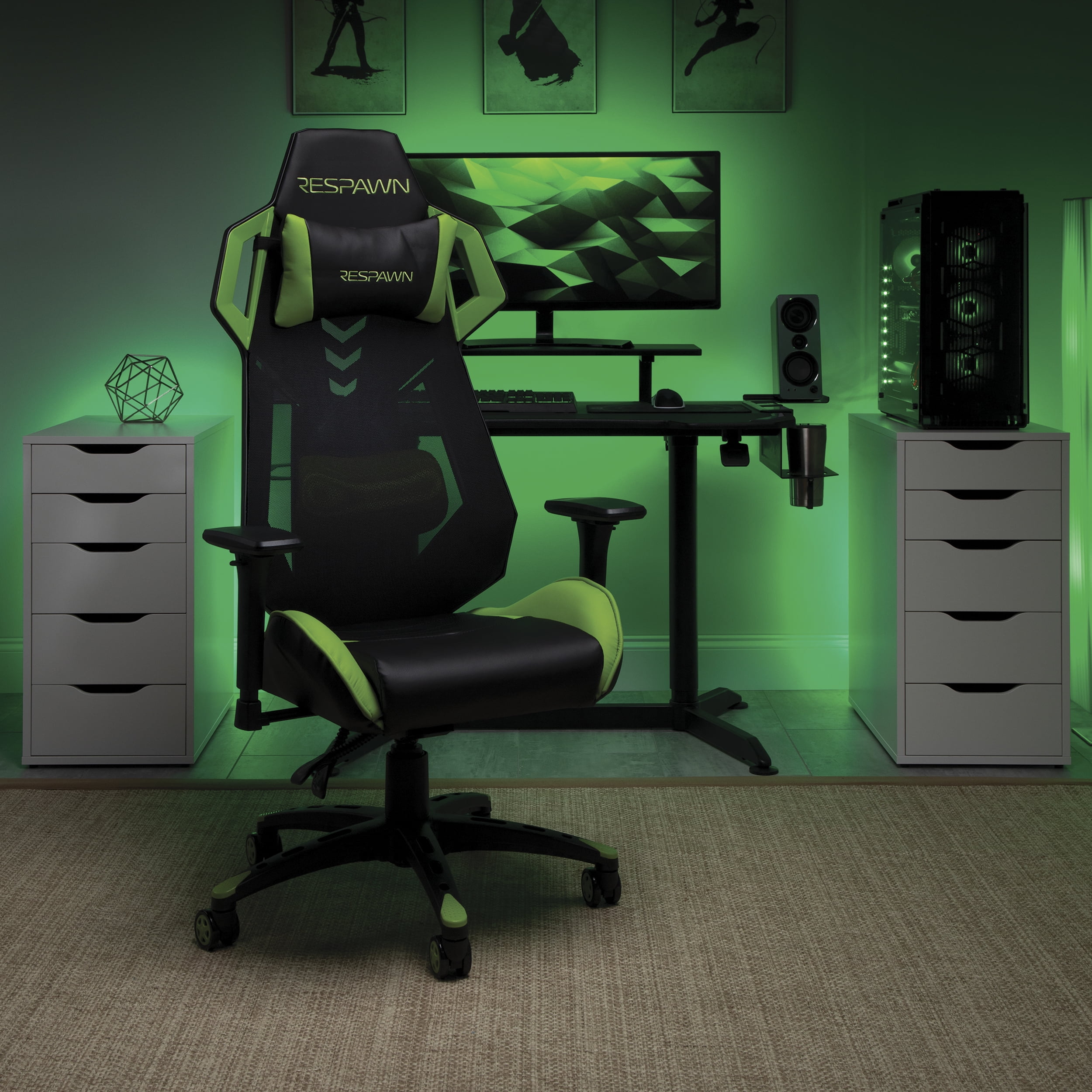 Pinksvdas Green Leather Gaming Chairs with Adjustable 4D Arms Builtin  Airbag Lumbar Support Reclining High Back A5067 BL - The Home Depot
