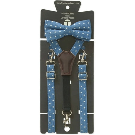 Floral Leather Suspenders - Troy James Genevieve Goings Collection Boys Blue Chambray Bow Tie and Leather Suspenders 2 pc Set
