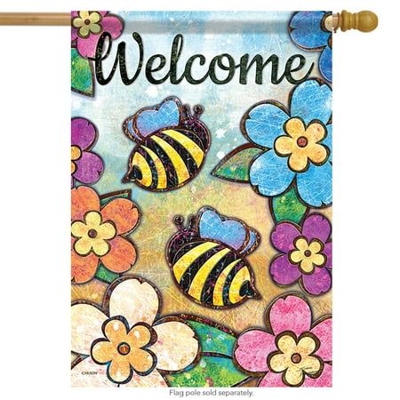 College 2 Sided Banner Flags - Bumble Blossoms Bee Welcome Summer House Flag Floral 2 Sided Banner 28