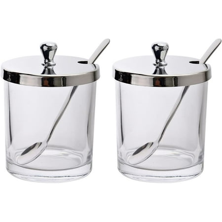 

DanceeMangoo Clear Glass Condiment Pot with Lid and Spoon Home Kitchen Sugar Bowl Salt Bowl