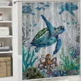 thumbnail image 6 of Orinice  Nautical Coastal Turtle Shower Curtain for Bathroom, Ocean Sea Octopus and Jellyfish on Vintage Grey Wood Fabric Shower Curtain with Hooks, Underwater Bathroom Curtain Shower Set,  36x72, 6 of 7