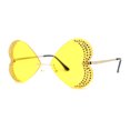 thumbnail image 2 of Womens Heavy Sparkle Rhinestone Heart Butterfly Rimless Sunglasses Gold Solid Yellow, 2 of 4