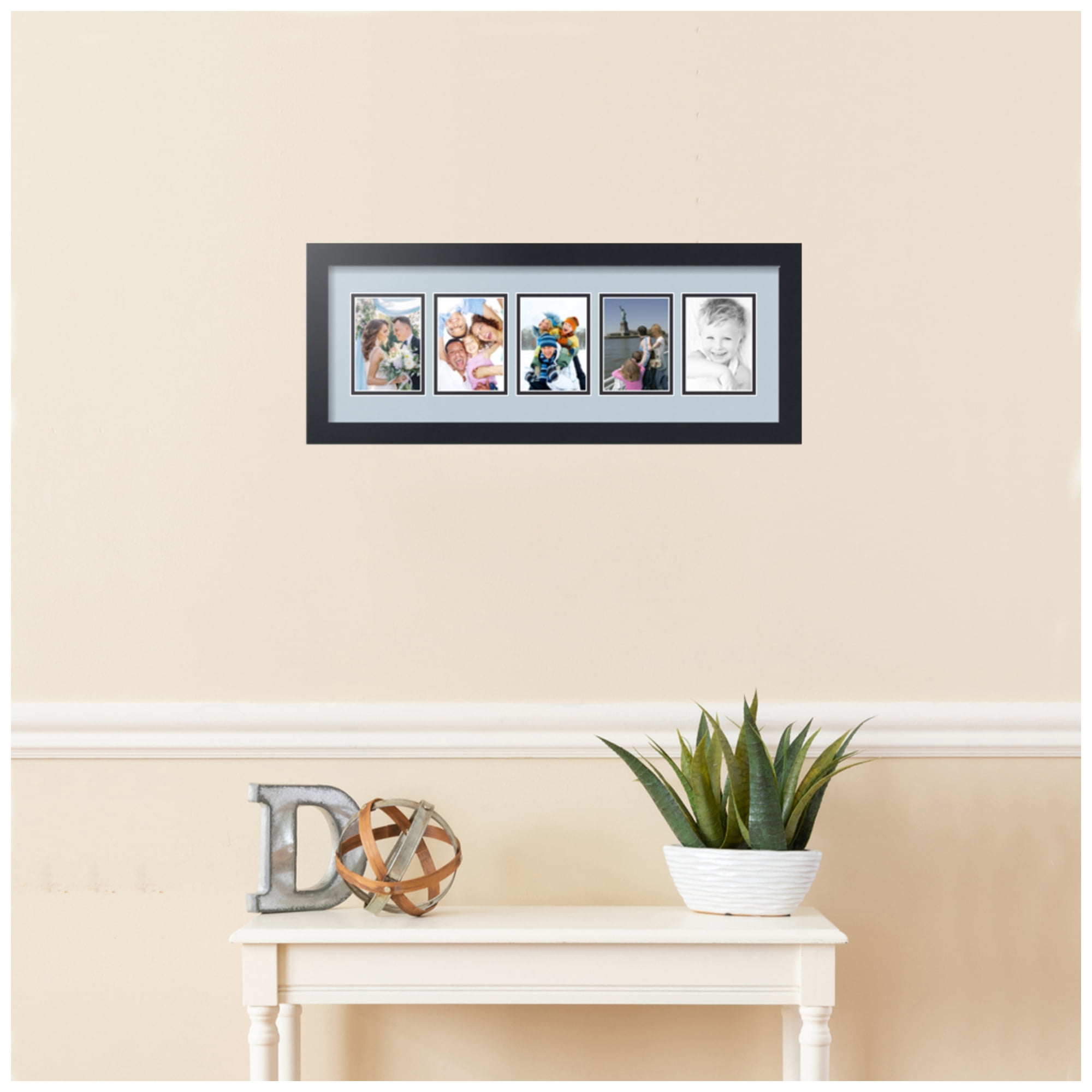 ArtToFrames Collage Photo Picture Frame with 5 - 3.5x5 Openings, Framed in Black with Baby Blue and Black Mats (CDM-3926-115)