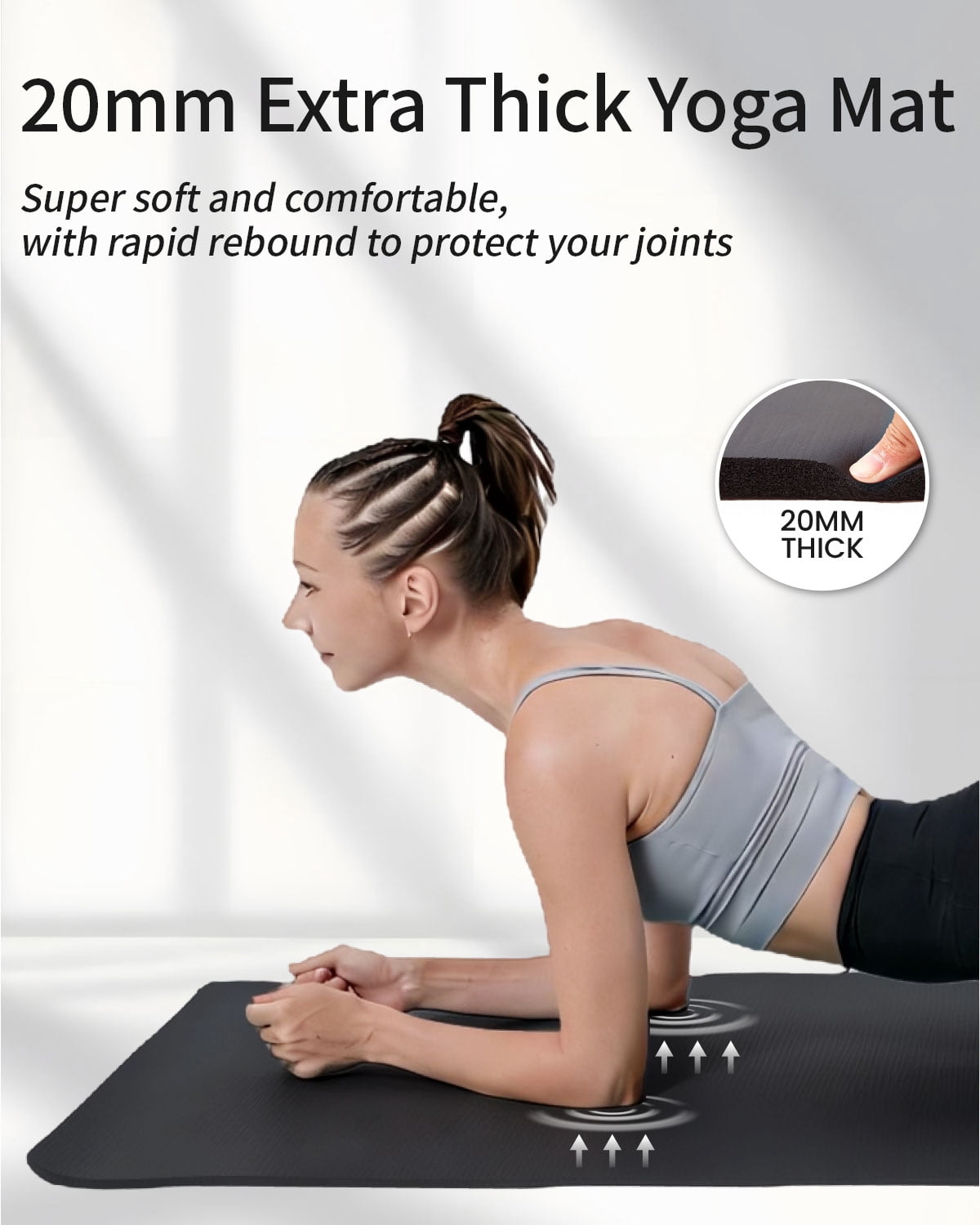 YR Yoga Mat Thick 4/5" NBR Exercise Mat 76"X24" for Home Gym Workout with Carry Bag, Black