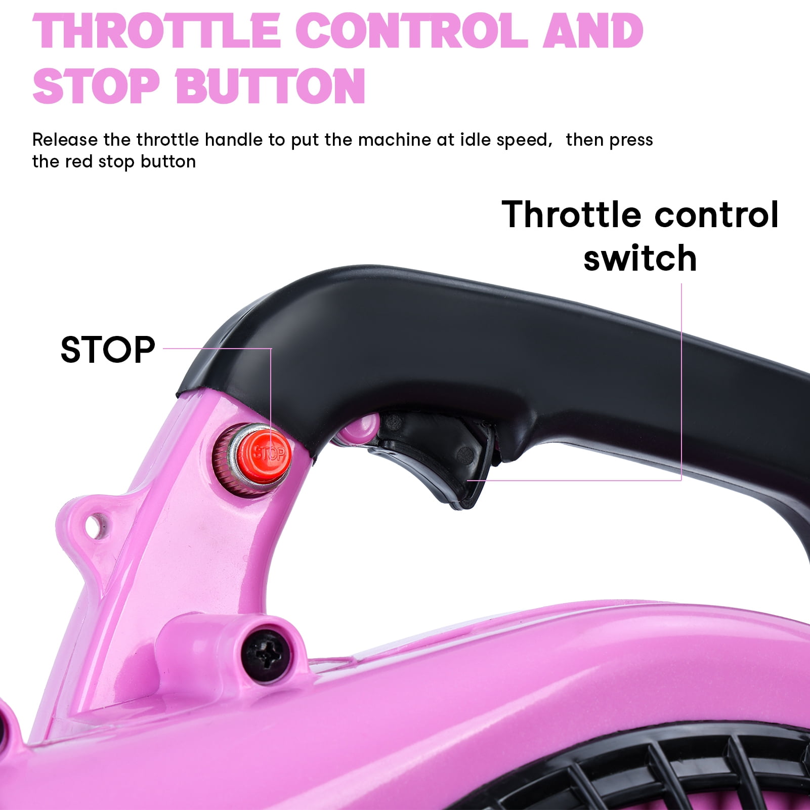 AQMD 26cc Handheld Leaf Blower, Gas Powered Snow Blower, 2-Stroke Handheld Gas Blower, Powerful Clearing Blower for Lawn Care, Snow Blowing & Yard Cleaning (EB260-Pink)