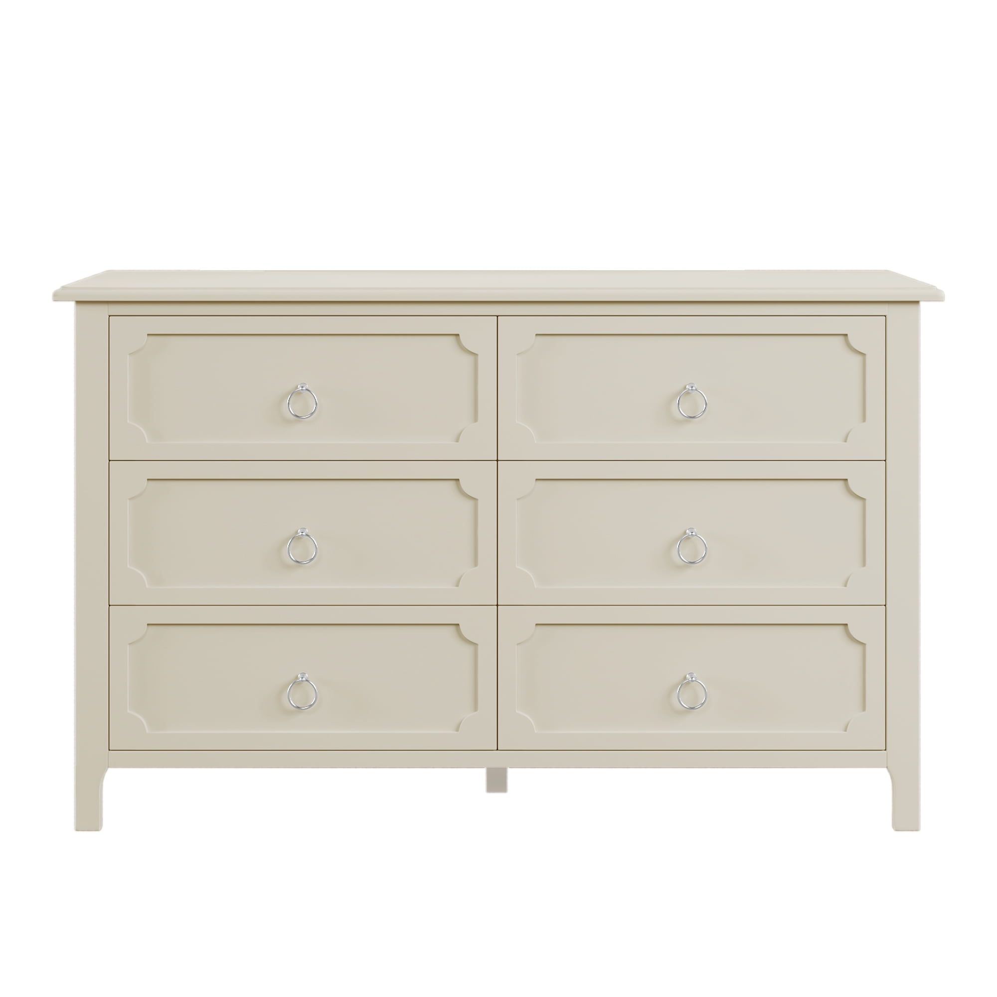 Resenkos Wooden 6 Drawers Double Dresser with Silver Metal Handles for Bedroom Milky White Resenkos Wooden 6 Drawers Double Dresser with Silver Metal Handles for Bedroom Milky White