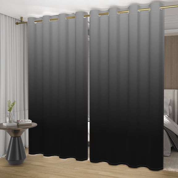 Nanqianyi Black Ombre Blackout Curtains 42 X 96 Inch Length for Bedroom, Black Grey Gradient Window Curtain Thermal Insulated Drapes 2 Panels Set