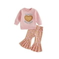 thumbnail image 2 of XEOVHV Kids Valentine's Day Pants Set Girls Printed LOVE Long Sleeve Casual Sweatshirt Love Printed Flared Pants Set 6 Months-4 Years Old, 2 of 6