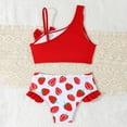 thumbnail image 5 of vigerkar Girls One Shoulder Swimsuits Kids Two Piece Bathing Suits Beach Pool Swimwear (Red, 5-6 Years), 5 of 7