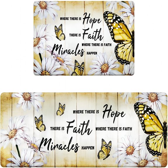RLESO Butterfly Floral Kitchen Mats for Floor PCS Anti Fatigue Daisy Rugs Non Slip