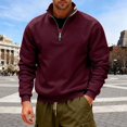 thumbnail image 2 of Men's Solid-color Casual Fleece Hoodie, Loose Stand-up Collar Semi-zipper Casual Sport Pullover Hoodie for Men,Wine,XL, 2 of 8