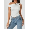 thumbnail image 4 of Rdhnmea Women's Tight Fitted Slash Neck One Shoulder Sleeveless Crop Tops, 4 of 9