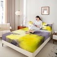thumbnail image 4 of Manfei Chic Abstract Watercoor Bed Sheets, Yellow Oil Printing King Sheets, Vintage Mid Century Sheet Set, Luxury Bedroom Decor, 4 Pieces, 4 of 7