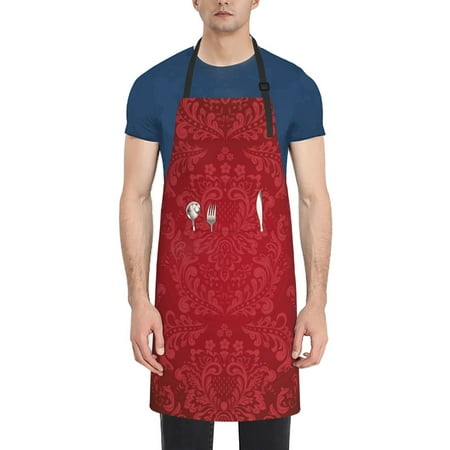

Goofa Vintage Burgundy Printed Waterproof Apron 33 Chef Aprons for Men Heavy Duty Chemical Work Apron Adjustable Bib Apron