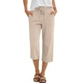 thumbnail image 2 of Petite Capris for Women with Pockets Summer Casual Loose Drawstring Elastic High Waist Straight 2026 Lounge Beach Cropped Trousers Khaki M, 2 of 7