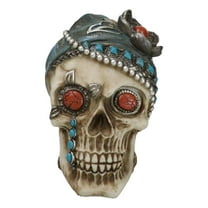 Lady Madame Boudoir Gothic Camo Turquoise Jewelry Skull W/ Red Eyes Figurine