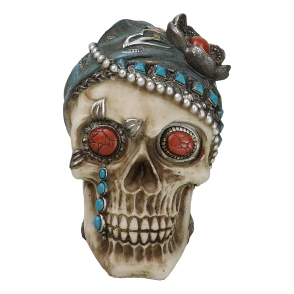 Lady Madame Boudoir Gothic Camo Turquoise Jewelry Skull W/ Red Eyes Figurine