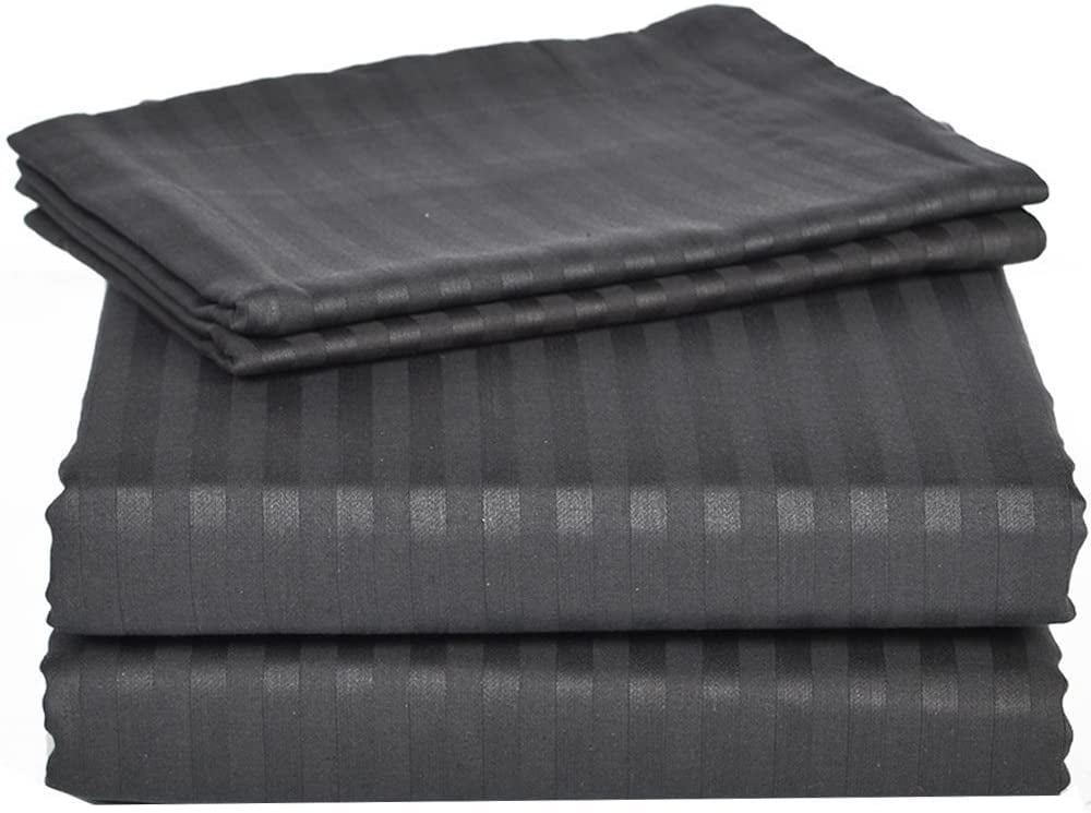 1000TC Egyptian Cotton 1pc  FITTED SHEET Sateen Dark Gray Stripe 