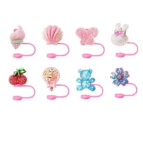 DefiDgd 8pcs Straw Cover,Pink Cute Straw Cover Cap Set,Reusable Drinking Straw Topper Accessories, Portable Protector Plugs Decorations,Christmas Holiday Party Supplies(A)