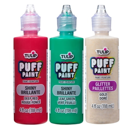 Tulip Puff Paint Shiny Christmas 3-Pack - Dimensional Fabric & Craft Paint in Red, Green & Gold