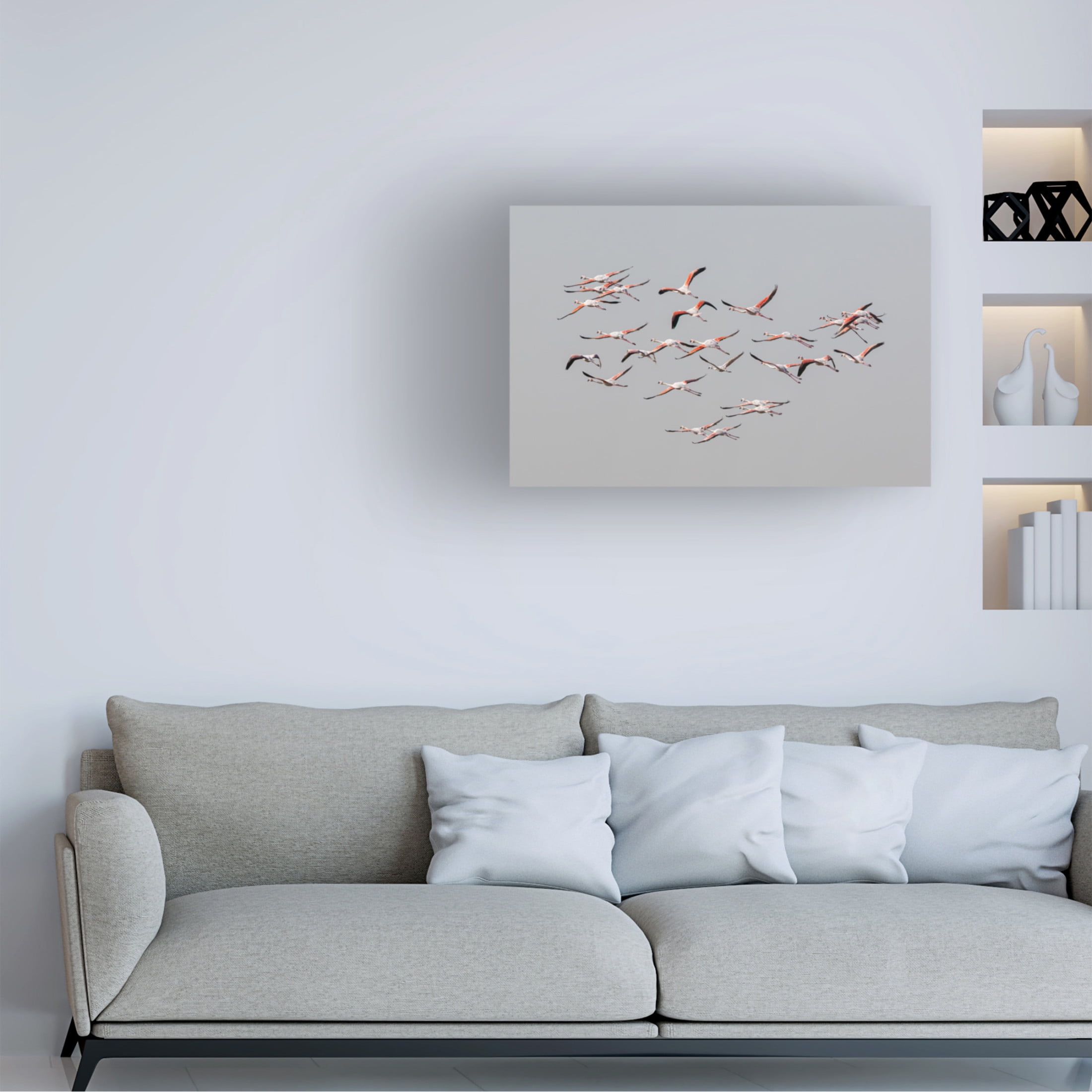 Trademark Fine Art Natalia Rublina Greater Flamingos In Flight Canvas Wall Art