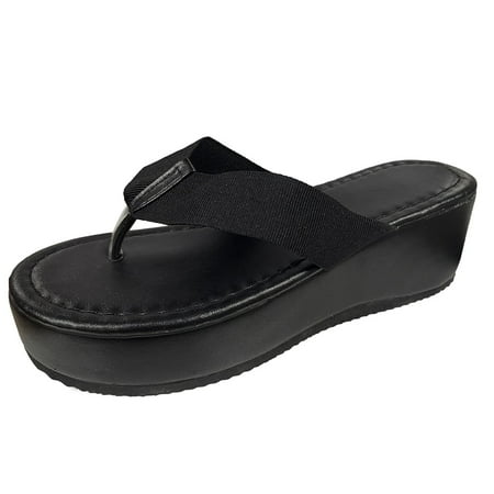 

Tangnade Casual Shoes Ladies Fashion Solid Color Fabric Flip Flops Comfortable Platform Wedge Sandals