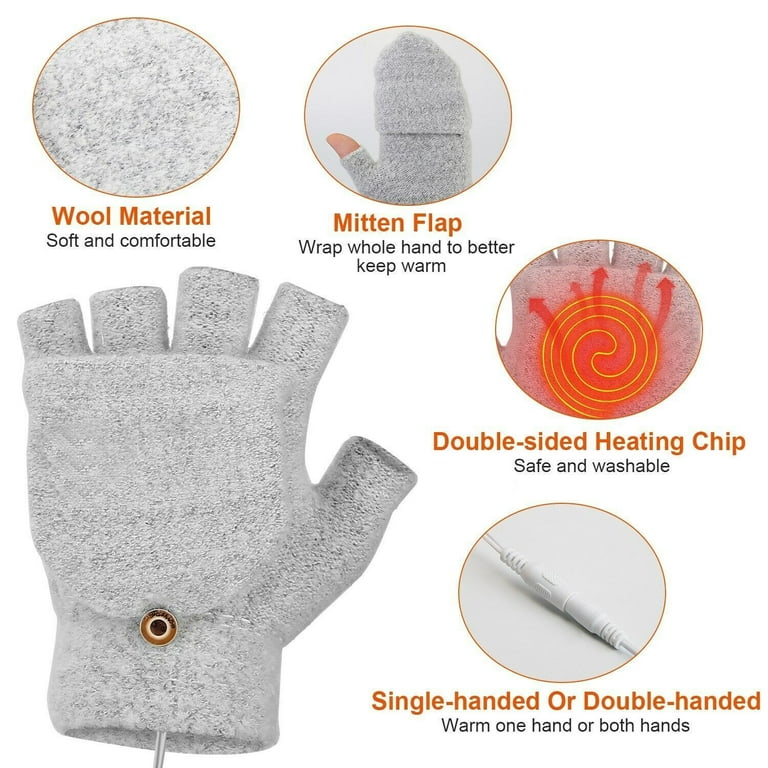 Unisex USB Heated Gloves Knitting Full Half Finger Warmer with