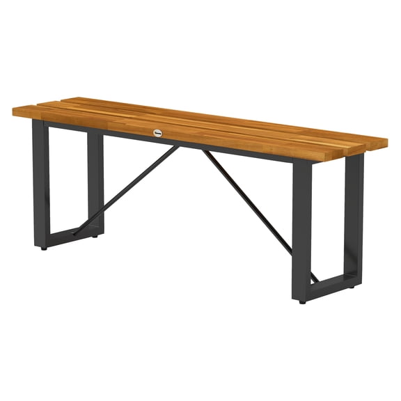 Acacia Wood Outdoor Bench - 2 Person Patio Bench, Garden Loveseat, Teak Finish, Backless Park Bench for Porch, Deck, Yard