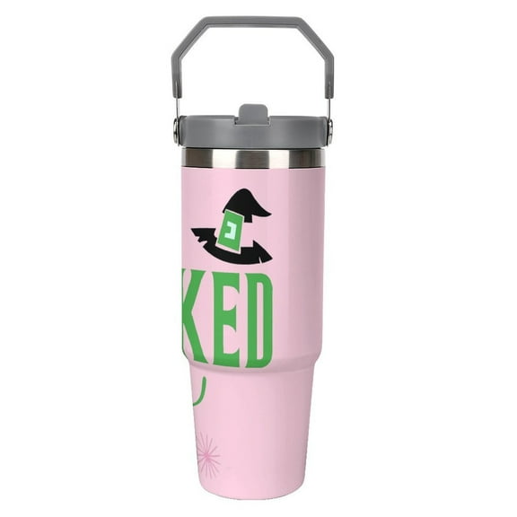 Wicked Logo Stainless Steel Tumbler Car Cup 30 Oz with Handles, Vacuum Insulated Water Bottle for Home, Office Reusable Cup with Straw Leak Resistant Flip