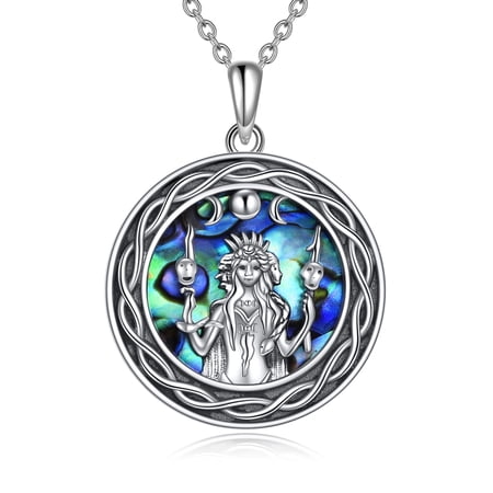 YAFEINI Hecate Goddess Necklace Sterling Silver Pagan Wiccan Magic Amulet Triple Moon Jewelry for Women Men