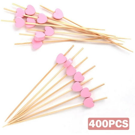 

400pcs Natural Bamboo Cocktail Picks Fruit Sticks Toothpicks Sandwich Appetizer Skewers for Wedding Birthday Party Decorations/Hearts(pink)