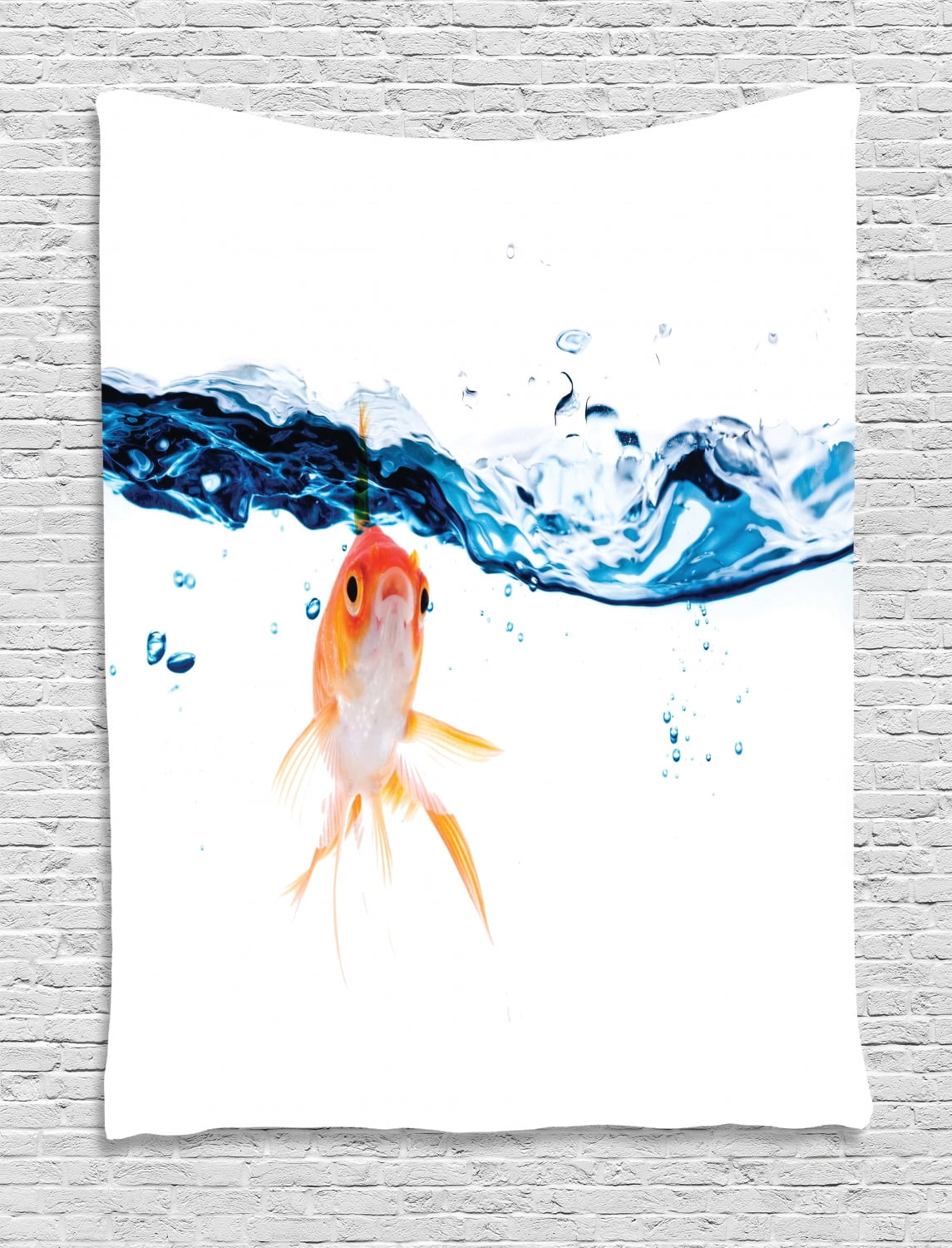 Fish Tapestry, Goldfish Swimming Under Surface of Clear Water Fishbowl