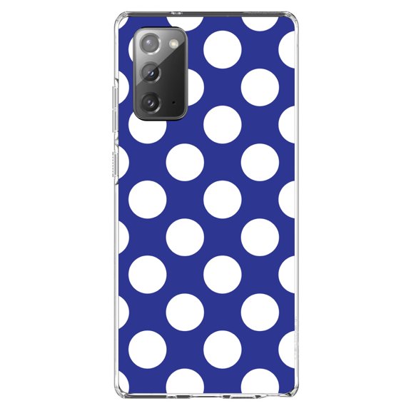 DistinctInk Clear Shockproof Hybrid Case for Galaxy Note 20 ULTRA (6.9" Screen) - TPU Bumper, Acrylic Back, Tempered Glass Screen Protector - White & Dark Blue Polka Dots