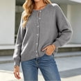 thumbnail image 2 of VSSSJ Women's Button Down Knit Cardigan Round Neck Loose Solid Long Sleeve Sweater Jacket Outerwear Casual Fall Winter Outfits Gray XL, 2 of 7